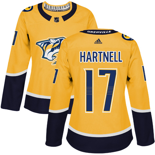 Adidas Nashville Predators #17 Scott Hartnell Yellow Home Authentic Women Stitched NHL Jersey->women nhl jersey->Women Jersey
